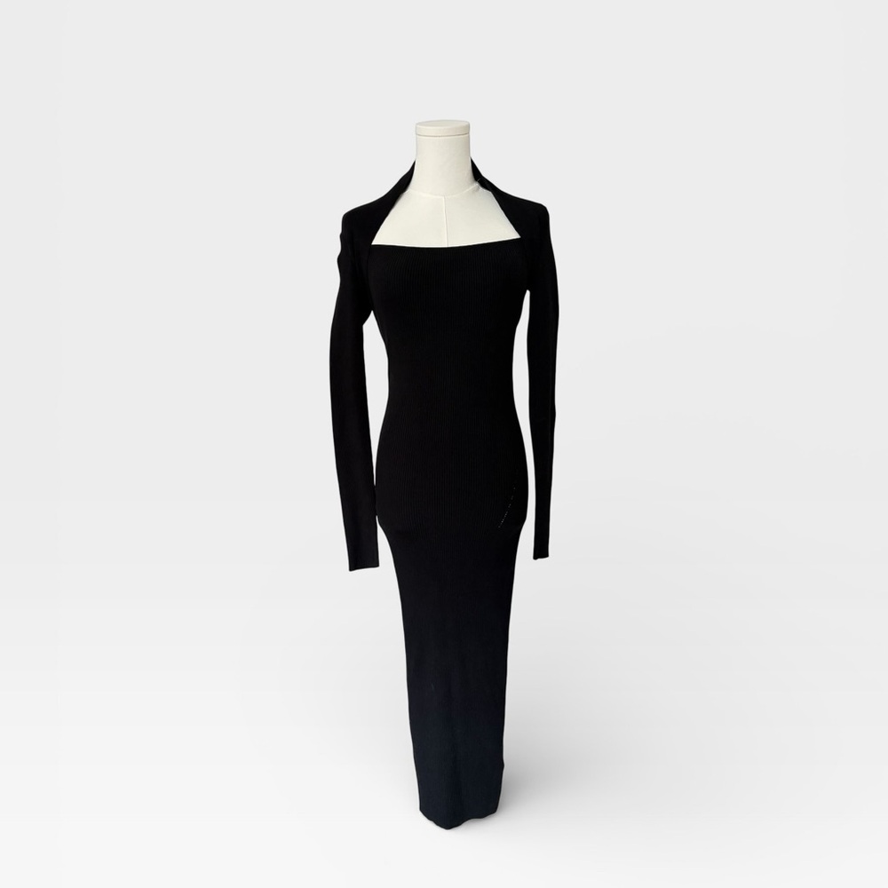 AllSaints Black Knit Dress Medium NWT Square Neck Mid Length Bodycon Minimalist